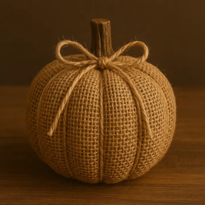 Rustic burlap pumpkin decorated with a twine bow