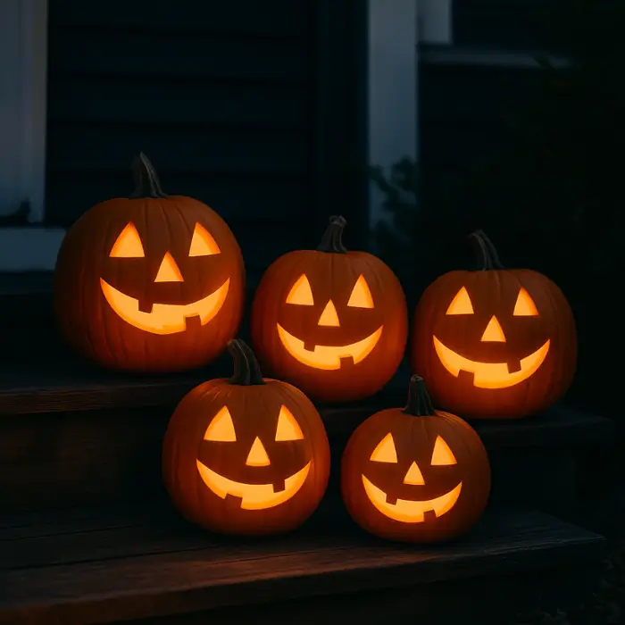 Carved haunted mansion pumpkin with gothic window patterns