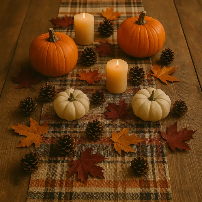 Cozy farmhouse Halloween table with rustic autumn décor
