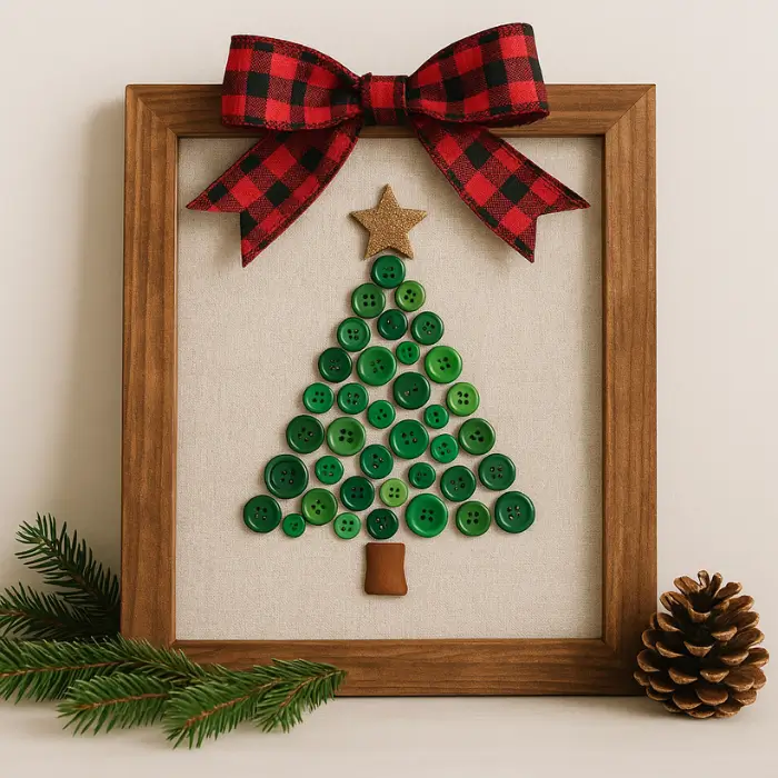  DIY button Christmas tree craft made from recycled buttons.