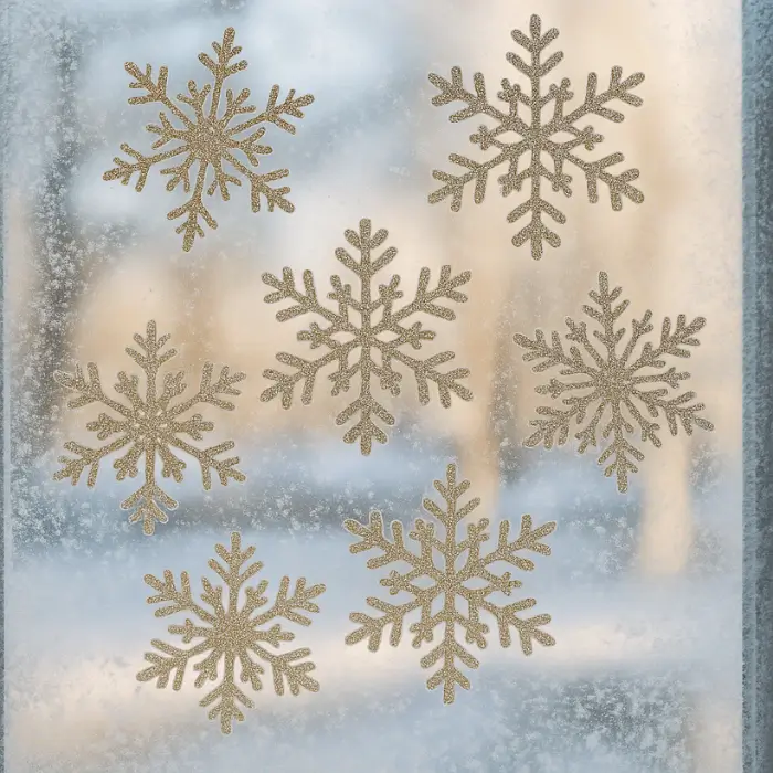 DIY glitter glue snowflake window clings for Christmas.