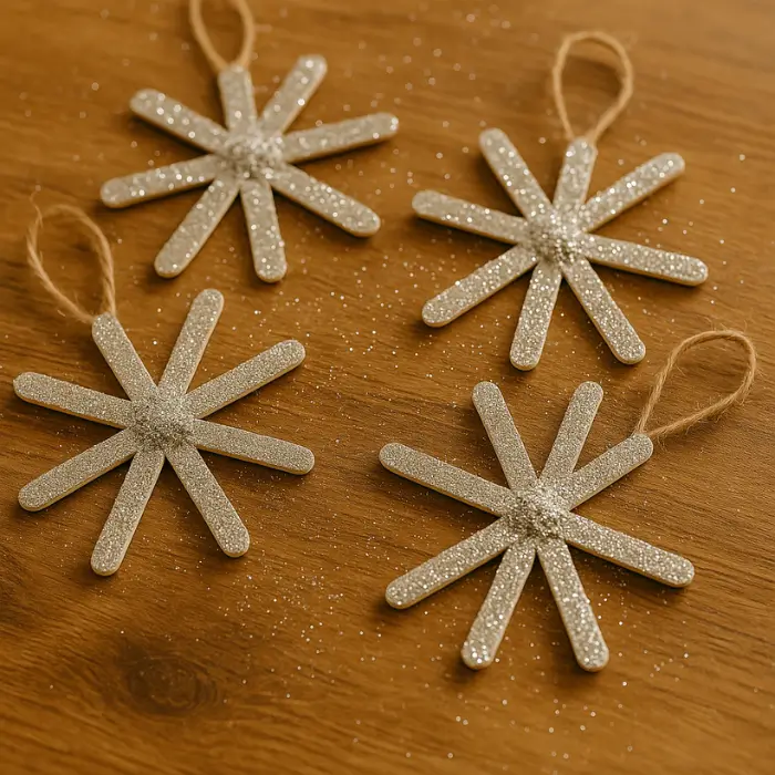 DIY kids’ Christmas ornaments made from painted popsicle sticks.