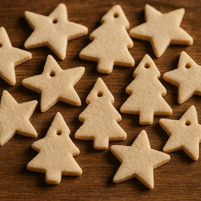 DIY salt dough Christmas ornaments painted and decorated.