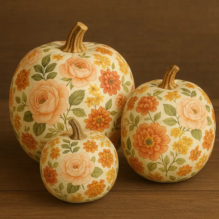 Elegant decoupage pumpkin with floral patterns