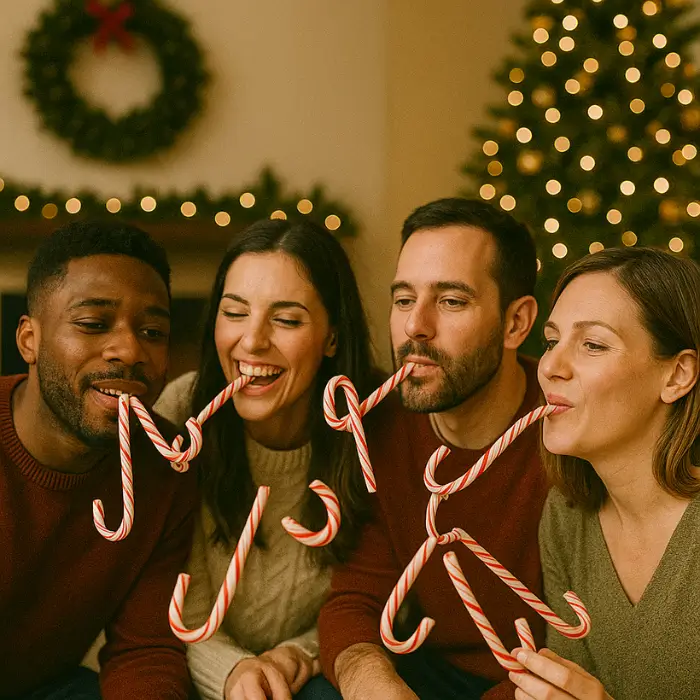 Funny Christmas relay game using candy canes.