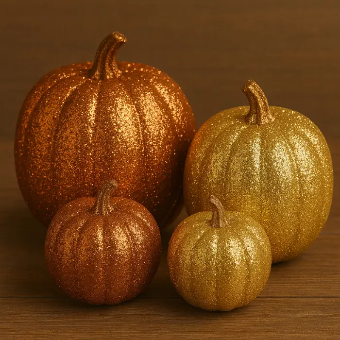 Sparkly glitter pumpkins in metallic fall colors