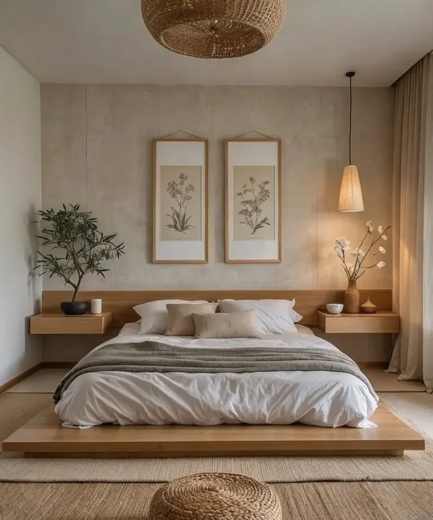 Neutral modern bedroom featuring taupe accent wall and minimalist décor.