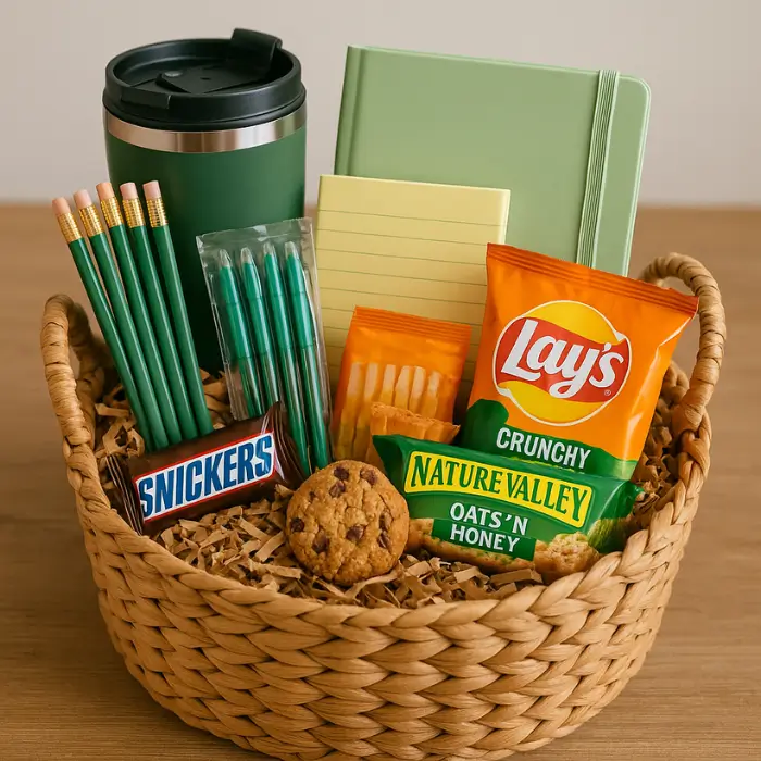 Office Halloween boo basket with snacks and work-friendly gifts