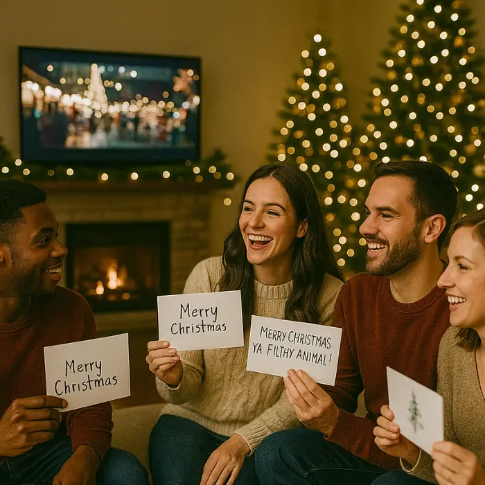People are playing a Christmas movie quote-guessing game.