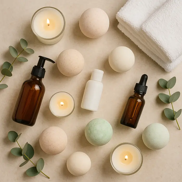 Self-care and wellness birthday gift ideas with candles and skincare.