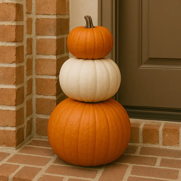 Stacked pumpkins on front porch
