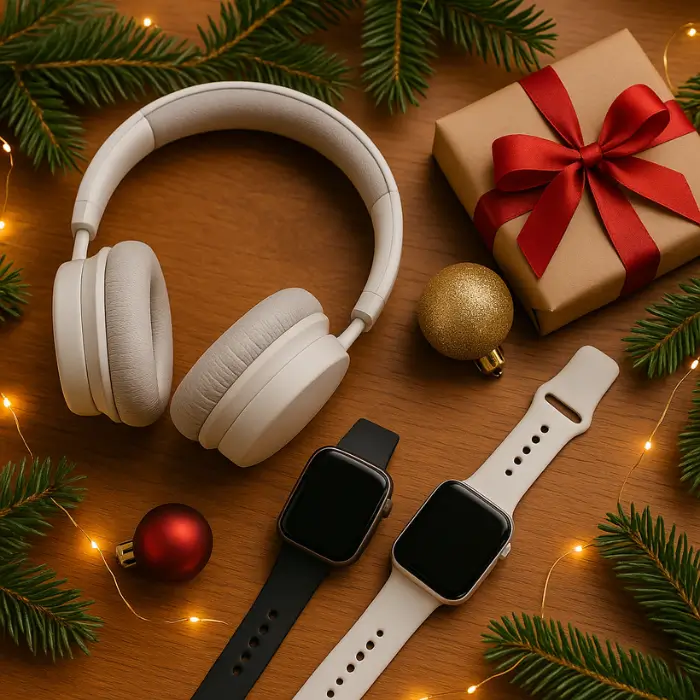 Modern tech Christmas wishlist items, including headphones and gadgets