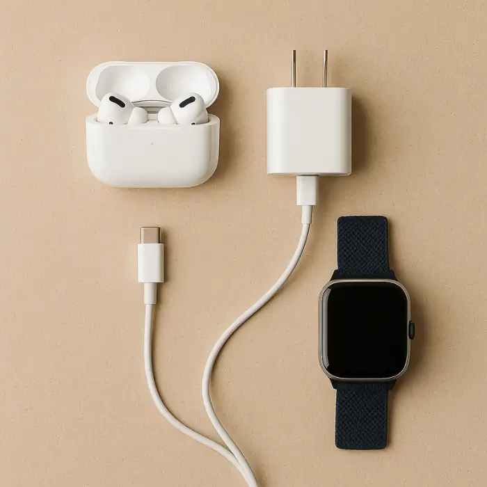 Teen tech Christmas gifts, including earbuds and a smartwatch.