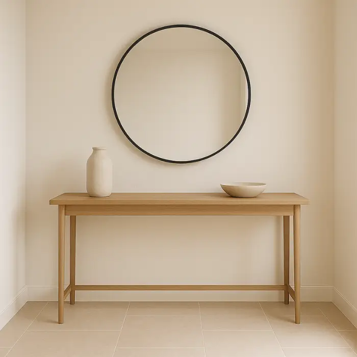 Minimalist entrance hall featuring soft neutral colors and modern décor.