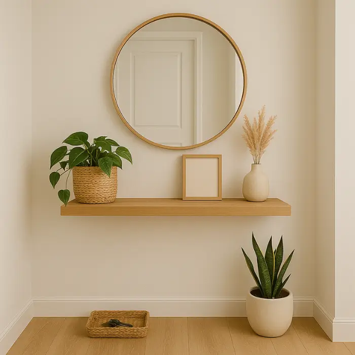 Compact modern entryway with clever storage and light neutral colors.