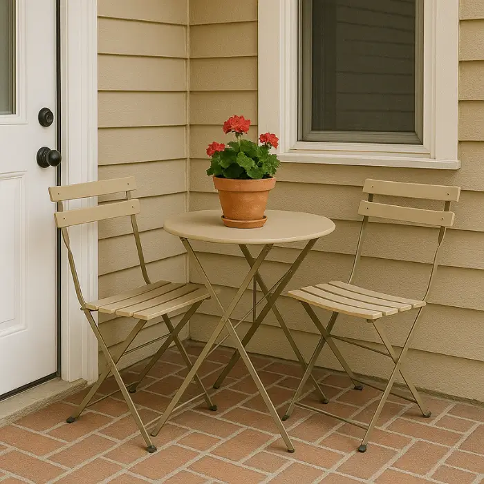 Compact bistro furniture for small front porch décor.