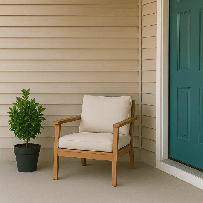 Minimalist small porch décor with simple furniture.