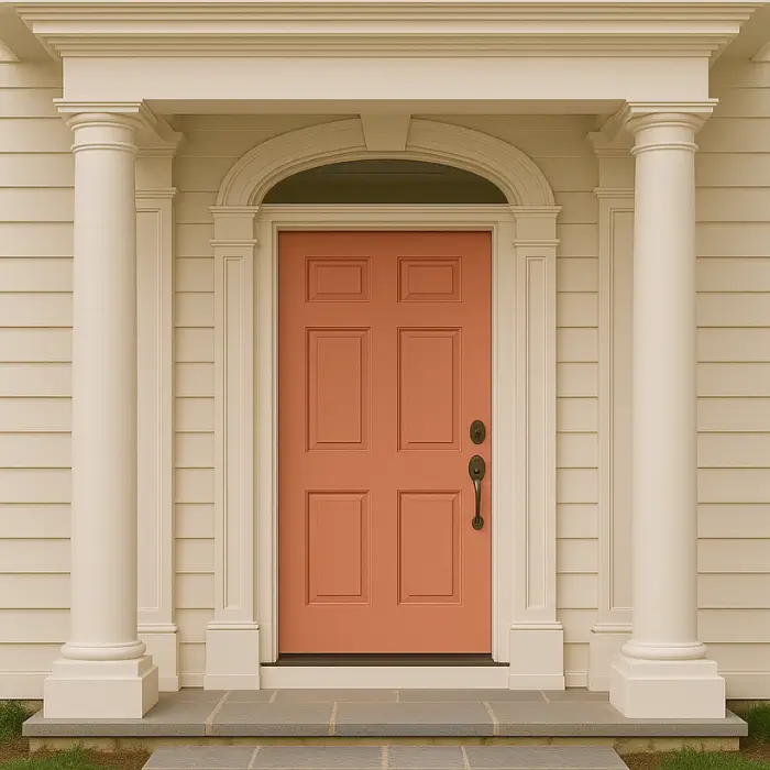 Outdoor entrance with architectural columns and trim.