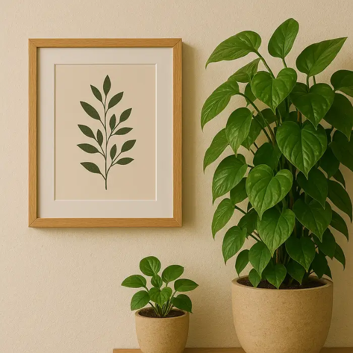 Framed kitchen artwork adding warmth and style to the cooking space.
