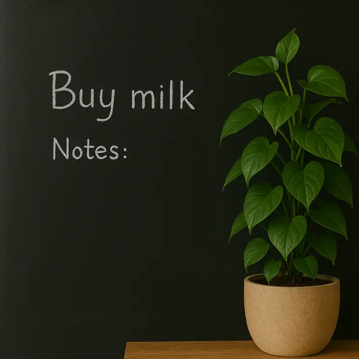 Chalkboard wall in kitchen with menu and grocery list.