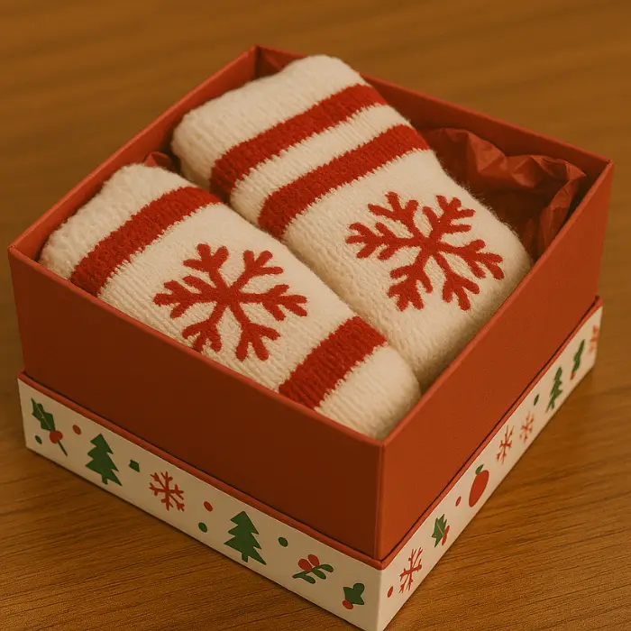 Cozy socks Christmas gift idea for coworkers.
