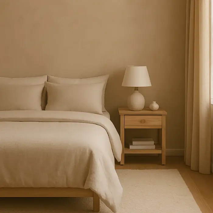 Decluttered cozy bedroom with calm, neutral design.