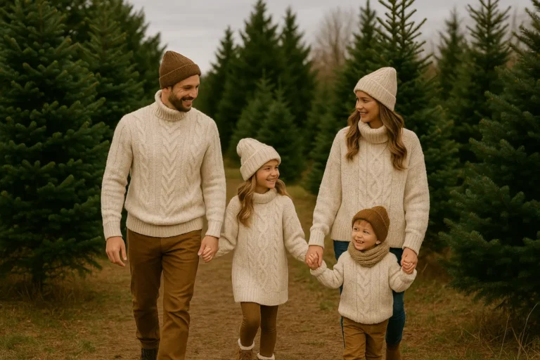 Christmas Tree Farm Family Photos Outfit Ideas for a Cozy, Timeless Look