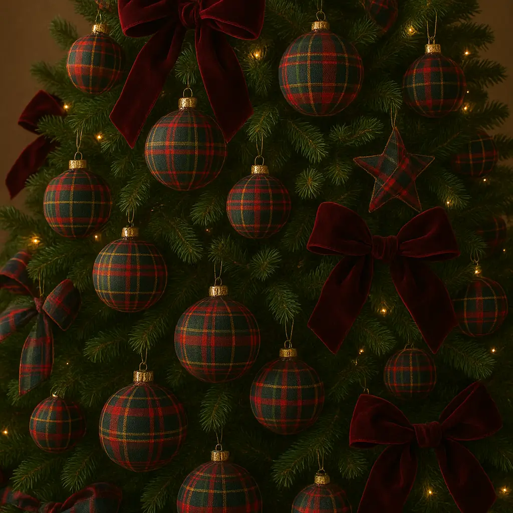 Traditional Ralph Lauren Christmas tree in red, green, and gold décor.