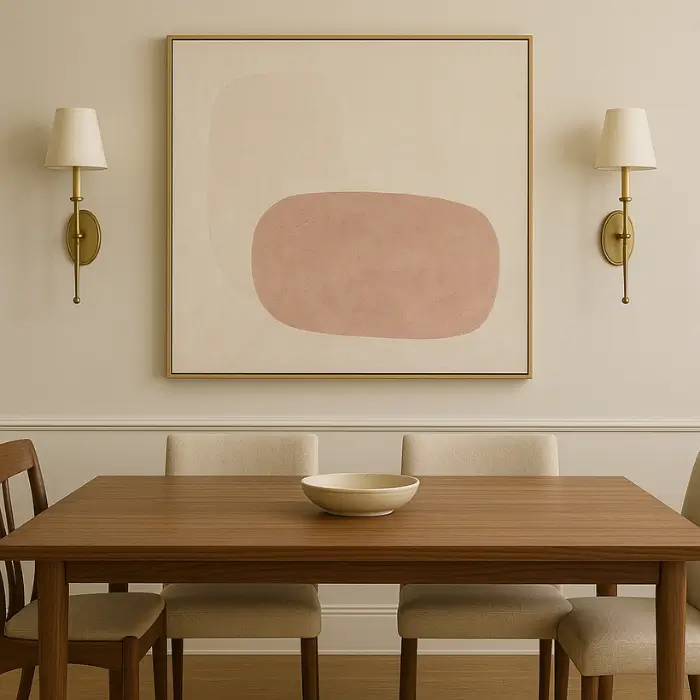  Large abstract canvas above a dining table in modern decor.
