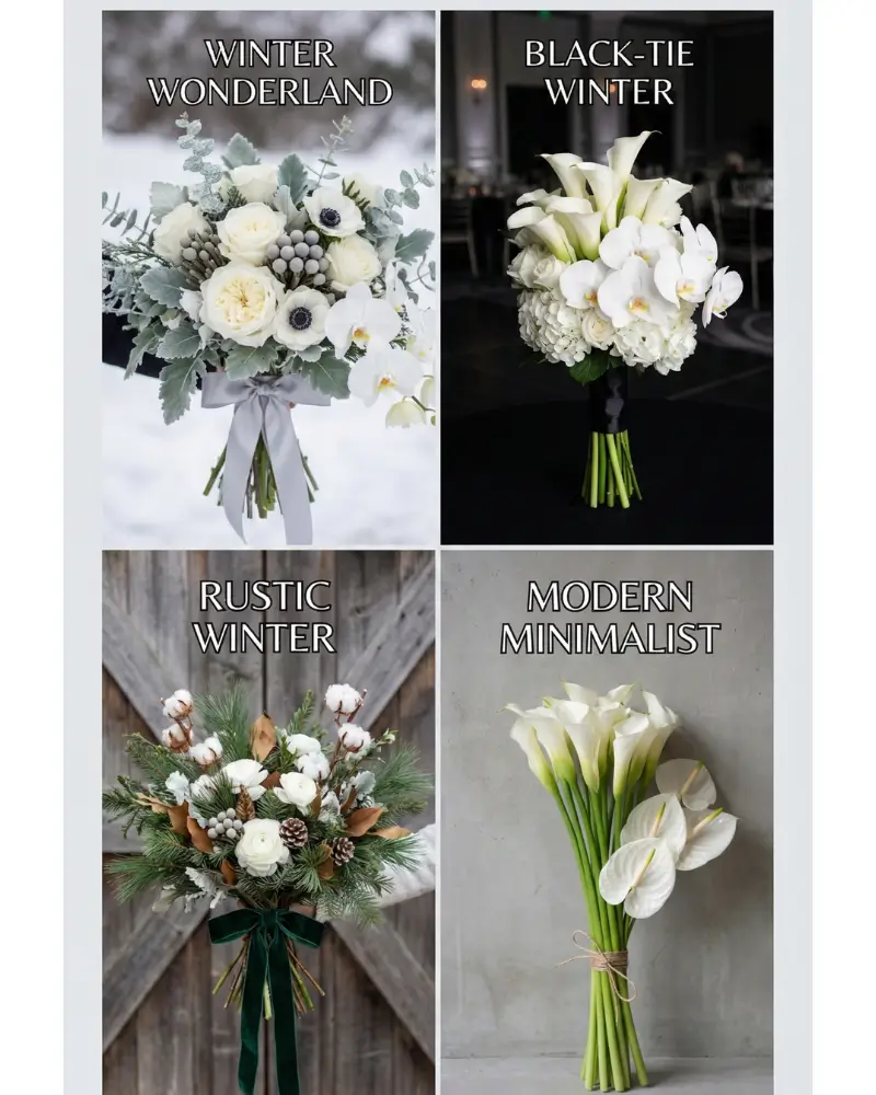 Winter Wedding Bouquets by Theme (So Your Flowers Match Your Whole Day)