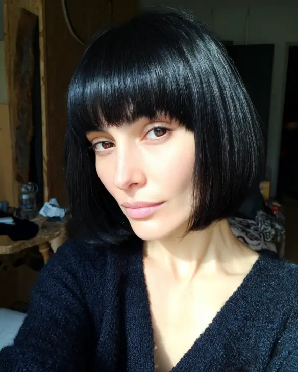 Blunt Black Bob with Full Fringe