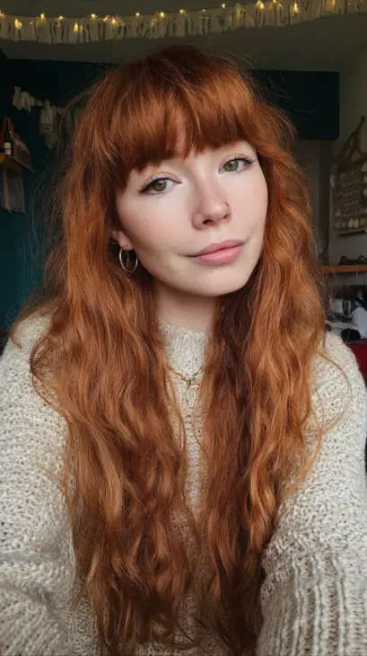 Boho Ginger Waves with Full Bangs