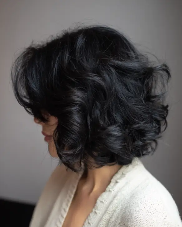 Bouncy Midnight Curled Bob