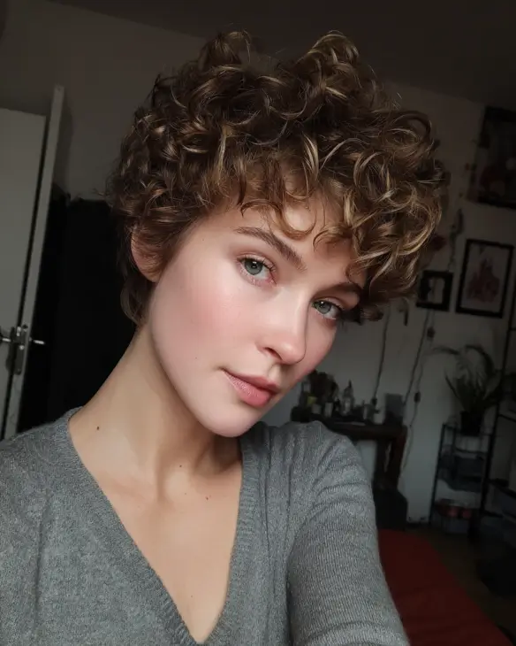 Buttery Blonde Curly Pixie