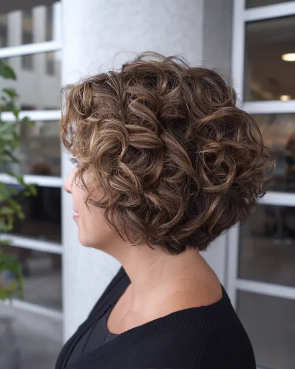 Caramel Swirl Curly Stacked Bob