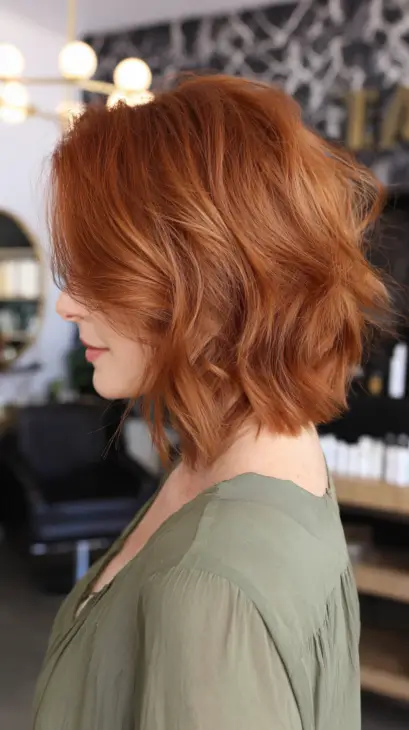 Choppy Ginger Angled Bob