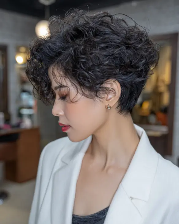 Edgy Curly Tapered Pixie