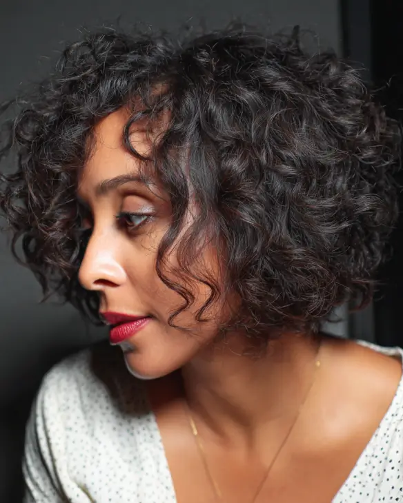 Inky Curly Bob with Subtle Shine