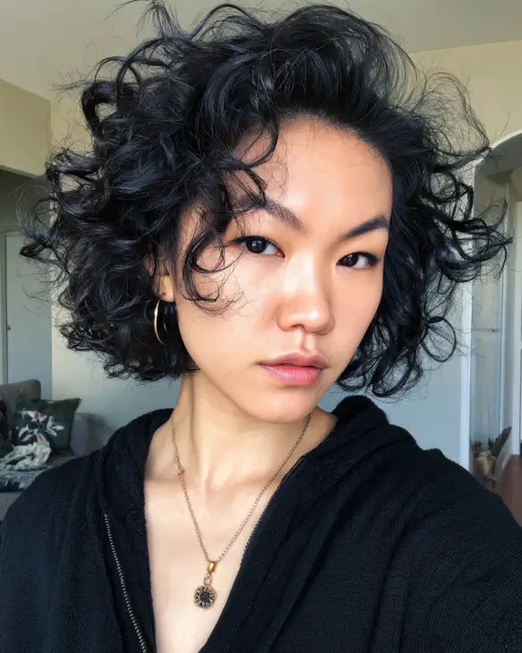 Inky Tousled Curly Bob