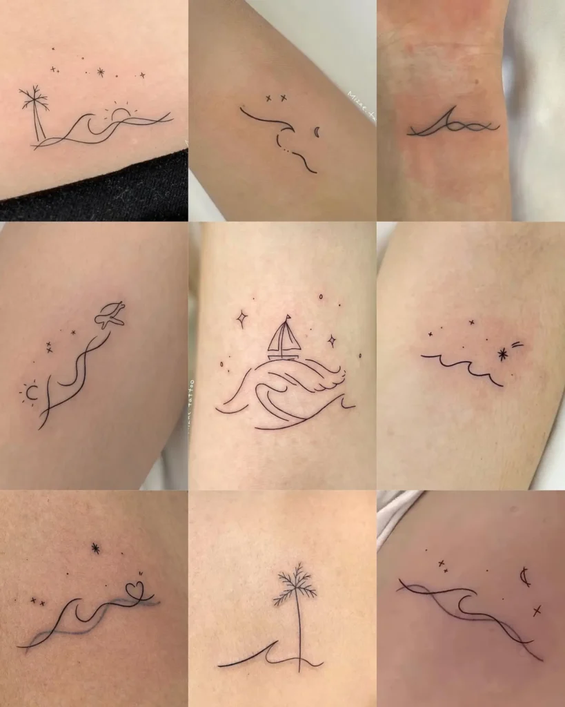 Minimal Wave Fine Line Tattoo – Emotional Strength and Flow