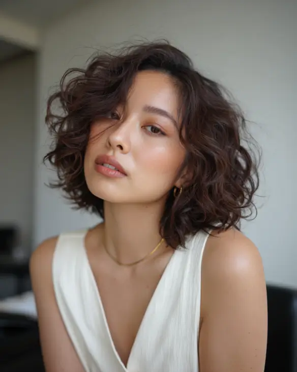 Soft Mocha Curly Bob